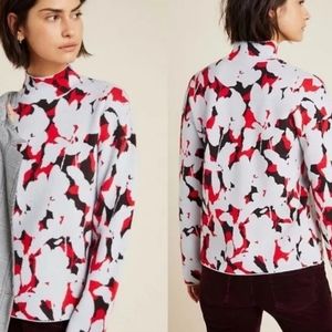Anthropologie Mock Neck Floral Jacquard Knit Sweater XS